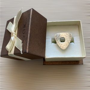 Silver 925 Triangular Ring, Hammered, Size: 7-7.5